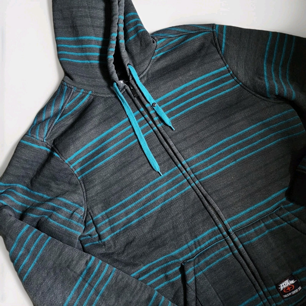No Fear Sweatshirt Mens XL Gray & Blue Striped Full Zip Fleece Lined Hoodie Y2K - Picture 14 of 15